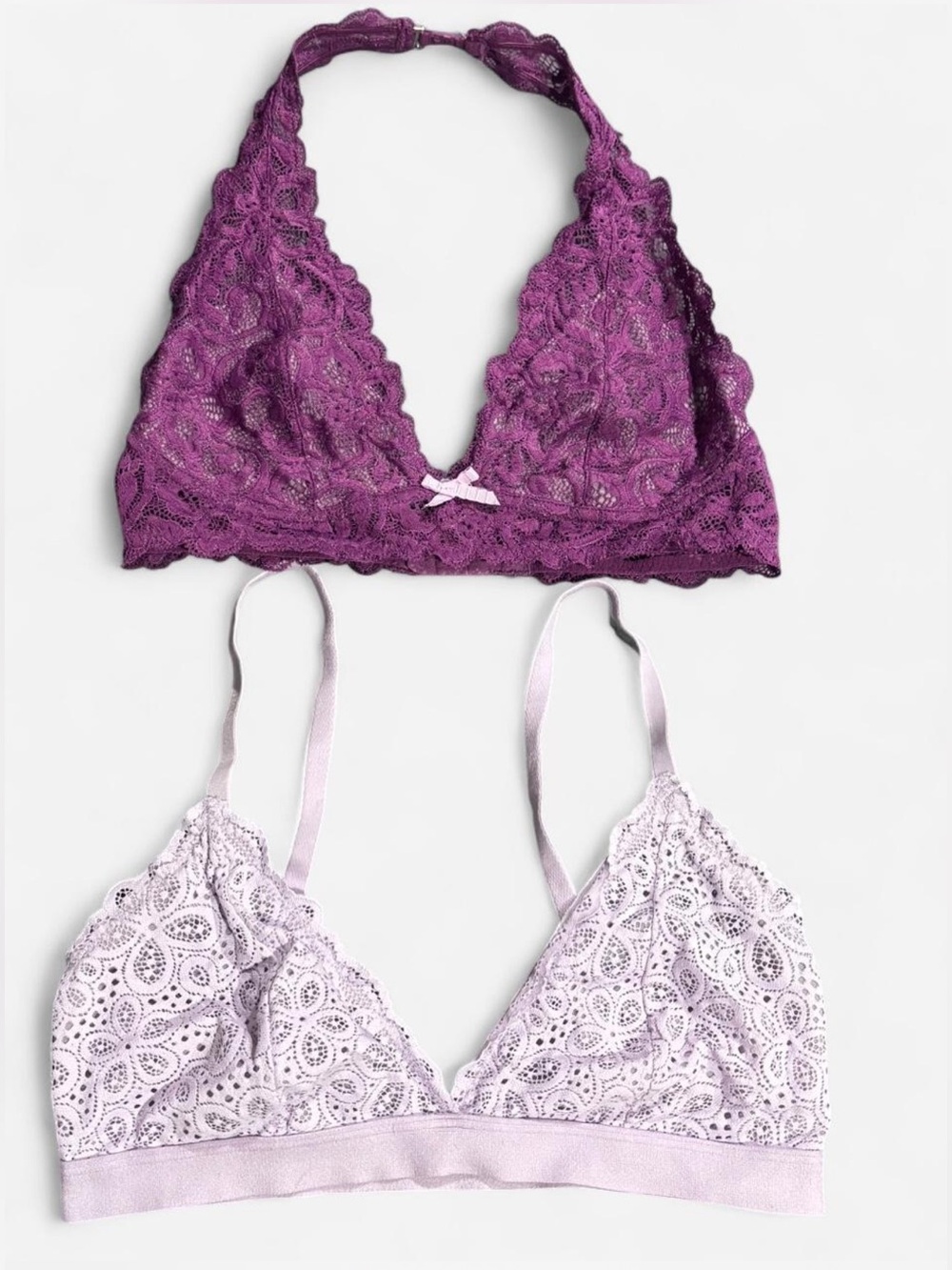 Colsie Lace Bralette Duo in Purple and Light Lavender